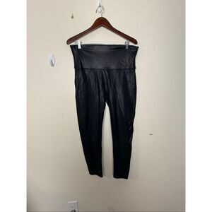 SPANX Faux Leather Leggings Black Petite 2X Pull On High Rise Stretch Pants